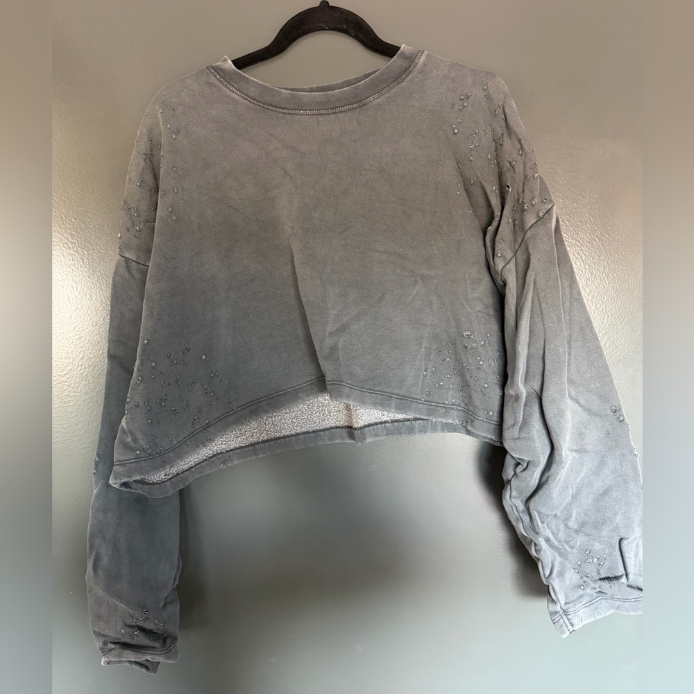 Zara Distressed Grey Cropped Crewneck